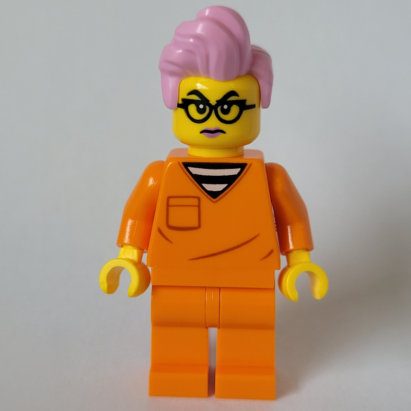 Criminel, costume orange, cheveux rose vif (Criminal, Orange Suit, Bright Pink Hair)