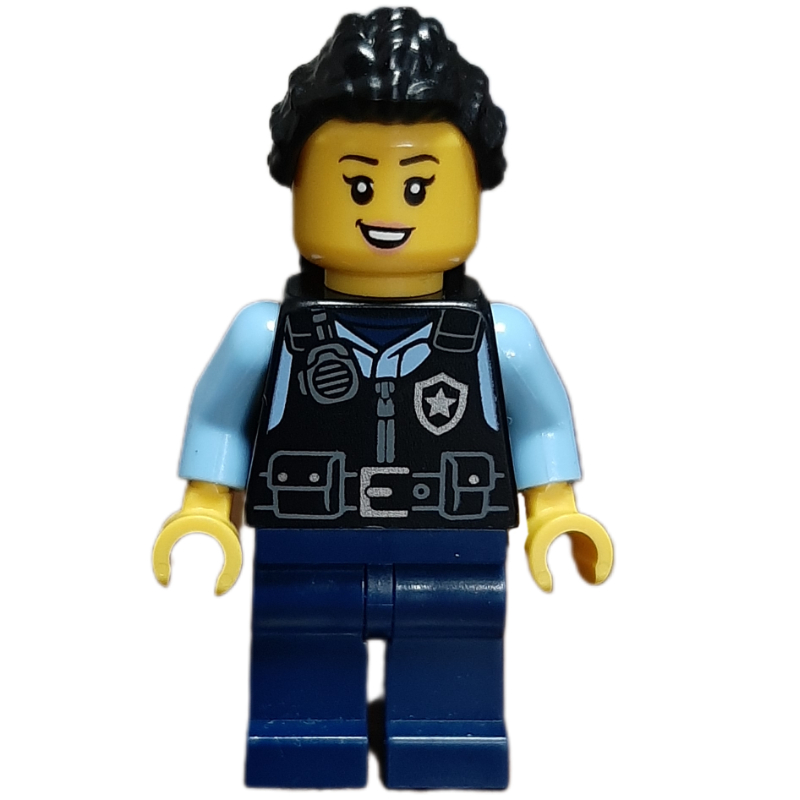 Policier - torse noir, jambes bleu foncé, cheveux noirs (Police Officer - Black Torso, Dark Blue Legs, Black Hair)