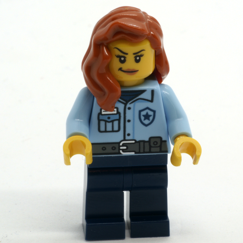 Policier - torse bleu clair vif, jambes bleu foncé, cheveux orange foncé (Police Officer - Bright Light Blue Torso, Dark Blue Legs, Dark Orange Hair)