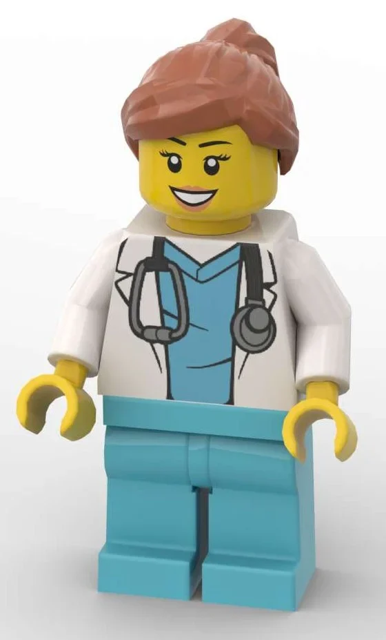 Médecin, veste blanche, stéthoscope, jambes azur moyen (Doctor, White Jacket, Stethoscope, Medium Azure Legs)