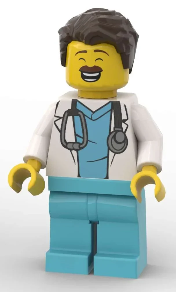 Médecin, veste blanche, stéthoscope, jambes azur moyen, moustache (Doctor, White Jacket, Stethoscope, Medium Azure Legs, Moustache)
