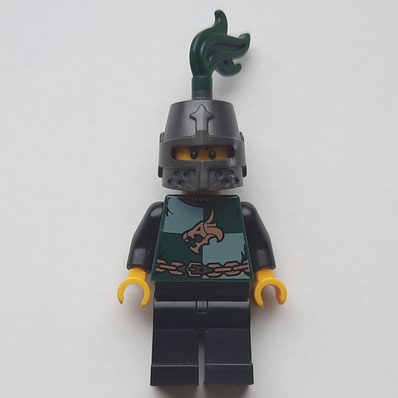 Chevalier du Dragon, vert foncé, casque avec plume vert foncé, moustache et barbe naissante (perle titane) (Dragon Knight, Dark Green, Helmet with Dark Green Plume, Moustache and Stubble (Pearl Titanium))