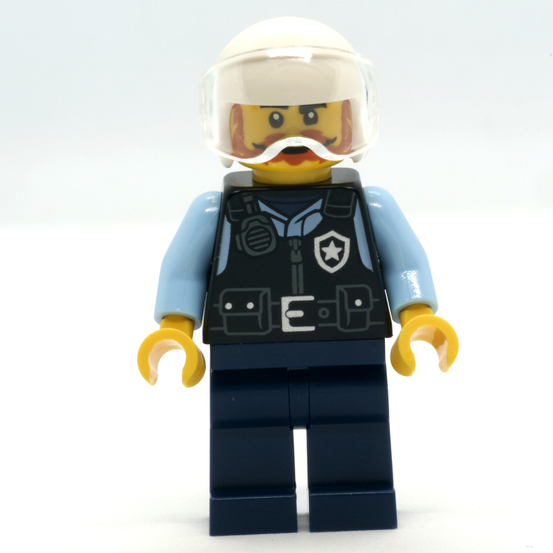 Policier, pilote - torse noir, jambes bleu foncé, casque blanc (Police Officer, Pilot - Black Torso, Dark Blue Legs, White Helmet)