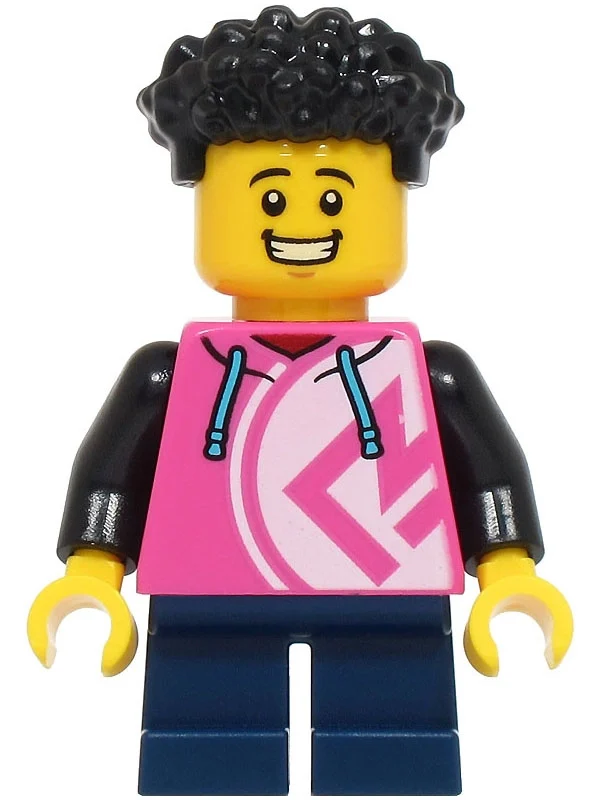 Kid - torse rose foncé, jambes bleu foncé, cheveux noirs (Kid - Dark Pink Torso, Dark Blue Legs, Black Hair)