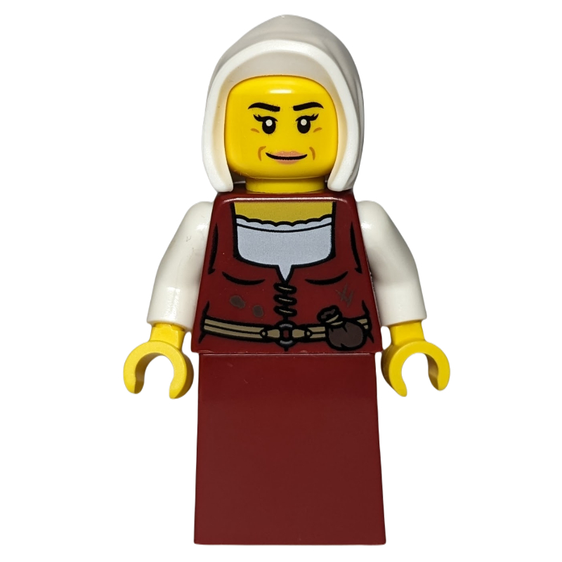 Aubergiste, robe rouge foncé, capuche blanche (Innkeeper, Dark Red Dress, White Hood)