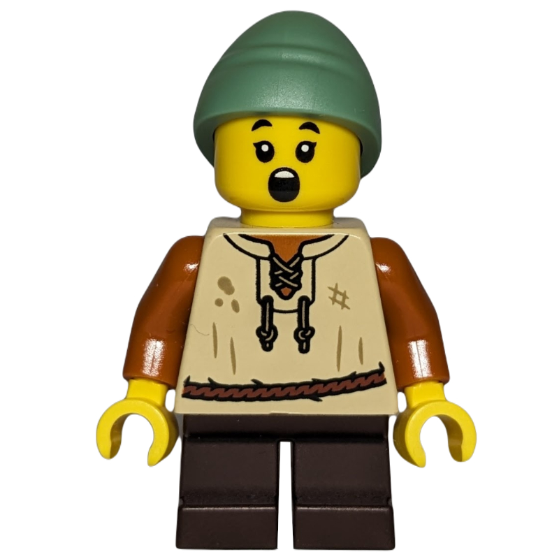 Enfant, torse beige, jambes brun foncé, chapeau vert sable (Kid, Tan Torso, Dark Brown Legs, Sand Green Hat)