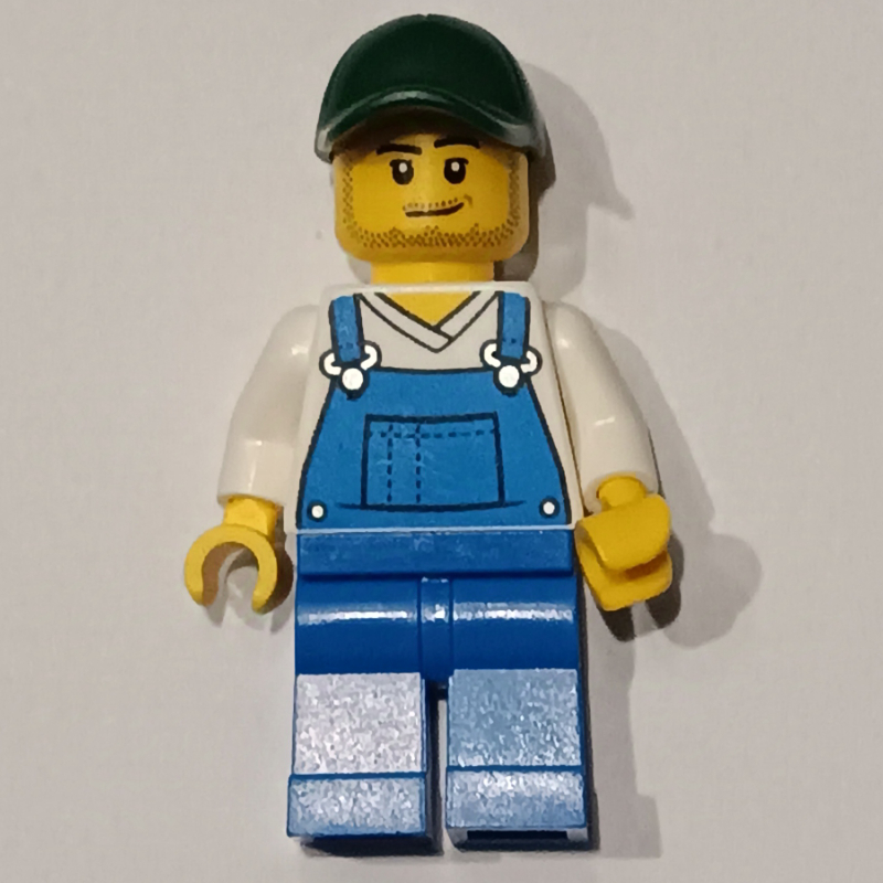 Torse blanc, ensemble bleu, casquette vert foncé (White Torso, Blue Overall, Dark Green Cap)