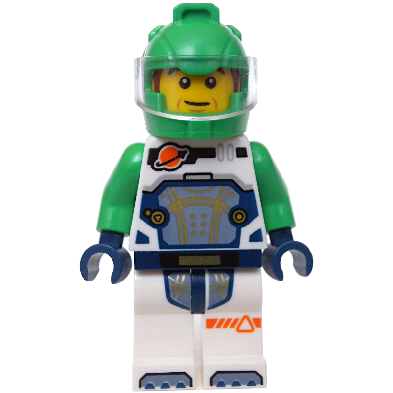 Astronaute, combinaison spatiale blanche, casque vert vif, favoris brun rougeâtre (Astronaut, White Spacesuit, Bright Green Helmet, Reddish Brown Sideburns)