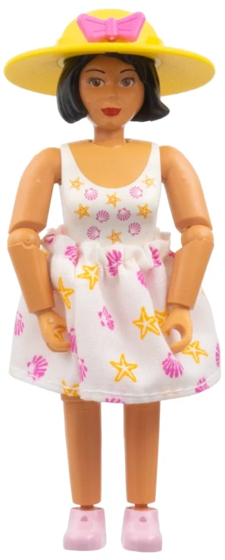 Figurine Belville, jupe blanche, chapeau jaune (Belville Figure, White Skirt, Yellow Hat)