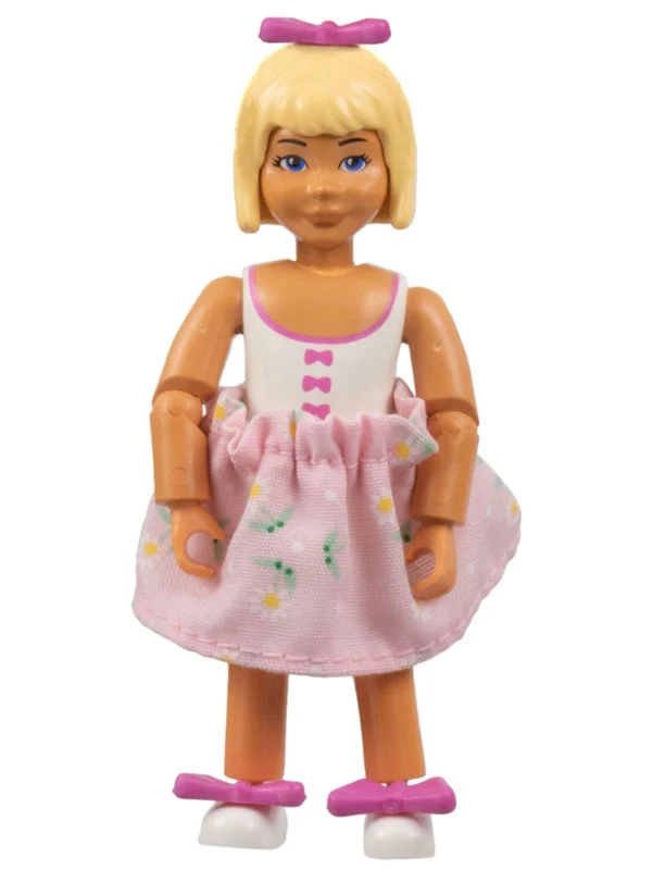 Belville figurine, fille, jupe rose, arcs rose foncé moyen (Belville Figure, Girl, Pink Skirt, Medium Dark Pink Bows)