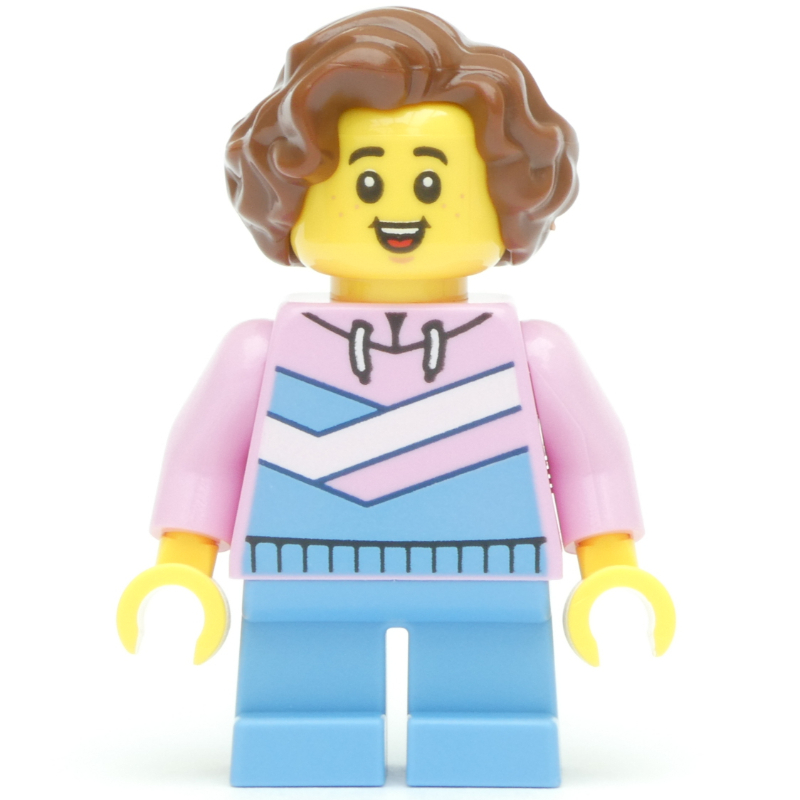 Enfant, torse rose vif, jambes bleu clair vif, cheveux brun rougeâtre (Kid, Bright Pink Torso, Bright Light Blue Legs, Reddish Brown Hair)
