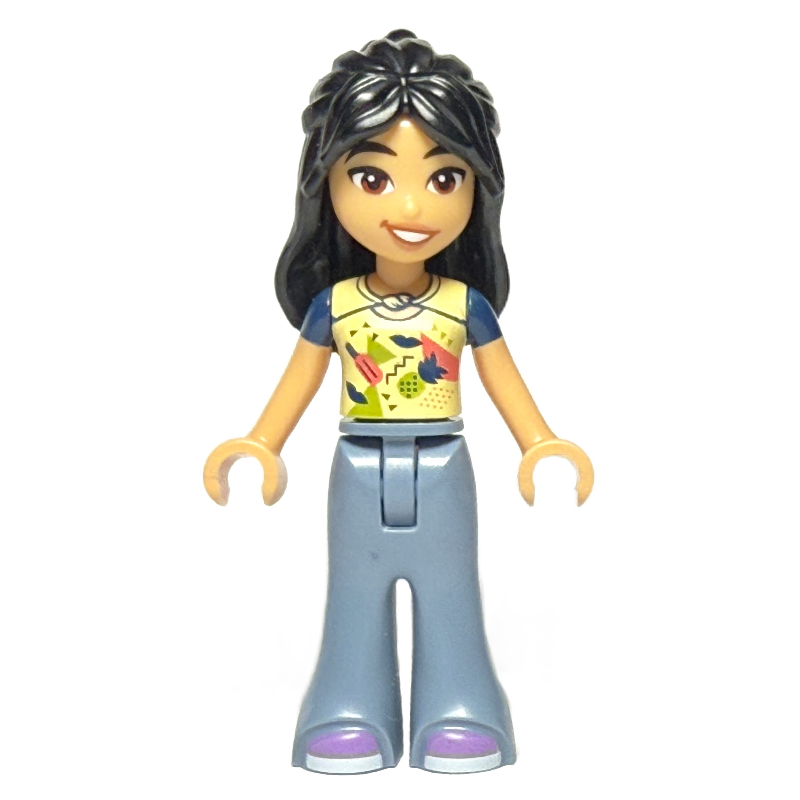 Liann — haut jaune clair vif, pantalon bleu sable (Liann - Bright Light Yellow Top, Sand Blue Pants)