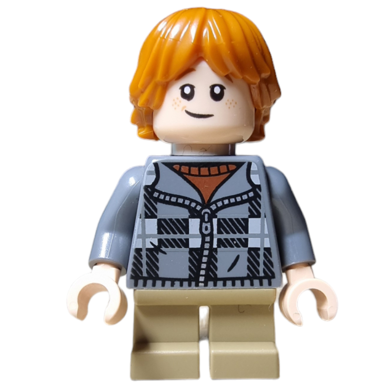Ron Weasley, veste à carreaux gris bleuté foncé avec fermeture éclair, jambes courtes (Ron Weasley, Dark Bluish Gray Plaid Jacket with Zipper, Short Legs)