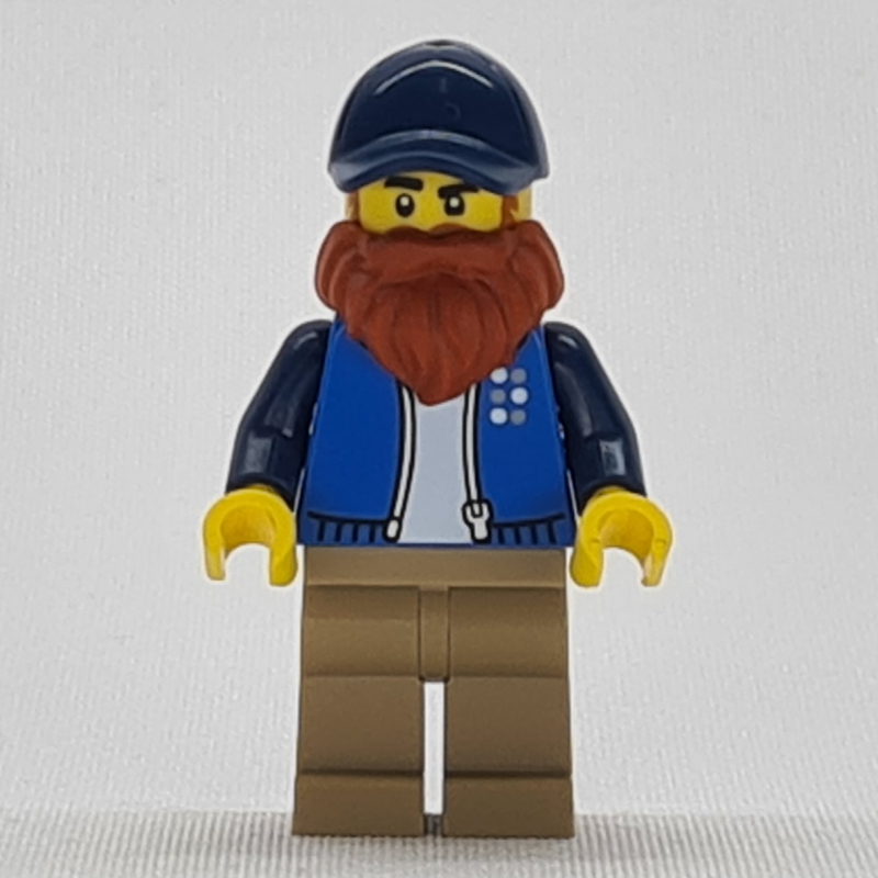Homme, veste azur foncé, jambes beige foncé, chapeau bleu foncé, barbe orange foncé (Man, Dark Azure Jacket, Dark Tan Legs, Dark Blue Hat, Dark Orange Beard)
