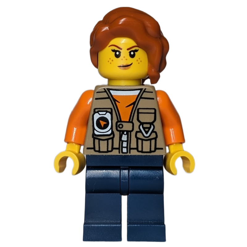 Explorateur, tarentule tina, veste beige foncé, jambes bleu foncé, cheveux orange foncé (Explorer, Tina Tarantula, Dark Tan Vest Jacket, Dark Blue Legs, Dark Orange Hair)