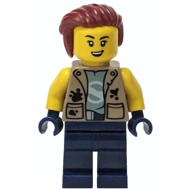 Mécanicien, iris glaçon, veste beige foncée, jambes bleu foncé, cheveux rouge foncé (Mechanic, Iris Icicle, Dark Tan Jacket, Dark Blue Legs, Dark Red Hair)