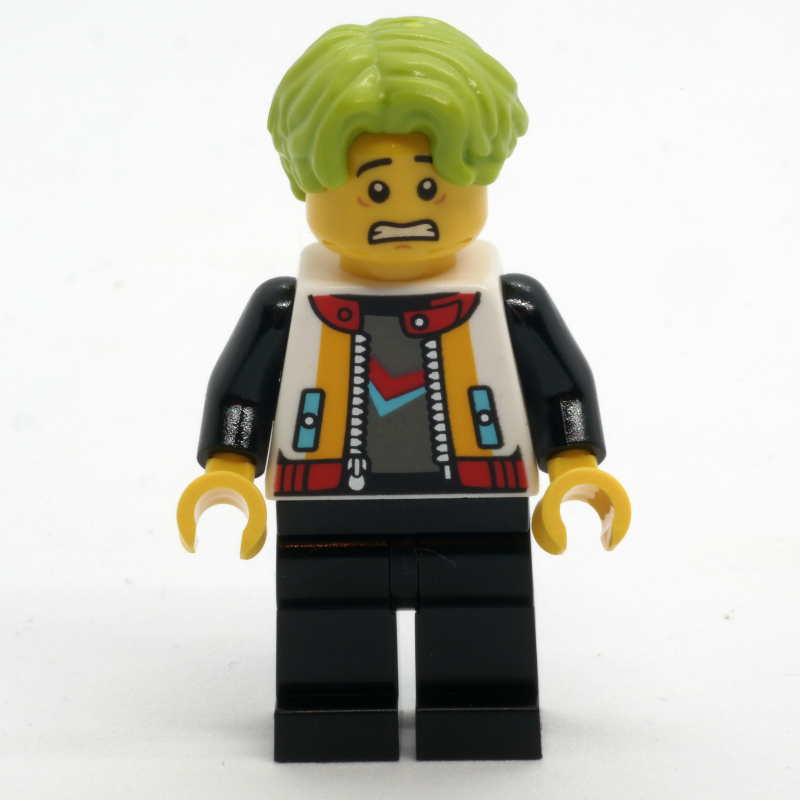Homme, veste blanche, jambes noires, cheveux vert citron (Man, White Jacket, Black Legs, Lime Hair)