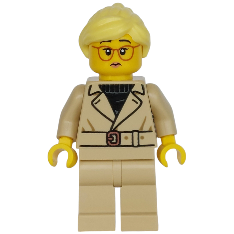 Femme, veste beige et jambes, lunettes (Woman, Tan Jacket and Legs, Glasses)