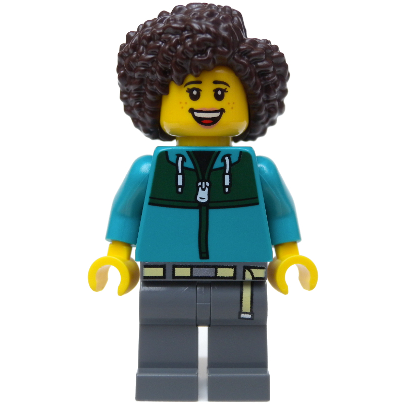 Femme, veste turquoise foncé, jambes gris bleuté foncé (Woman, Dark Turquoise Jacket, Dark Bluish Gray Legs)