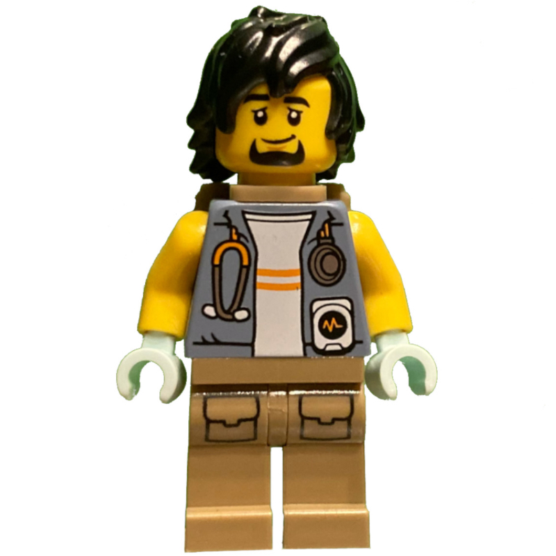 Veterinaire, veste bleu sable, jambes beige foncé, cheveux noirs et bouc, sac à dos (Vet, Sand Blue Jacket, Dark Tan Legs, Black Hair and Goatee, Backpack)