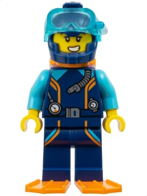 Ocean Explorer plongeur, femme, combinaison de plongée bleu foncé et casque (Ocean Explorer Diver, Woman, Dark Blue Wetsuit and Helmet)