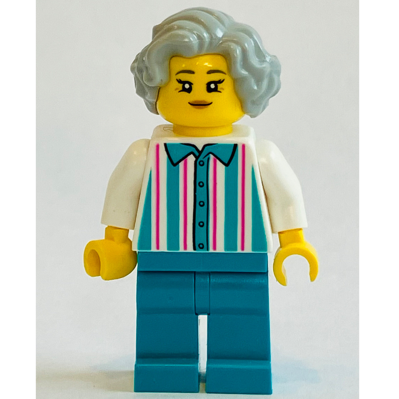 Torse à rayures blanches, jambes turquoise foncé, cheveux gris bleuté clair (White Stripes Torso, Dark Turquoise Legs, Light Bluish Grey Hair)