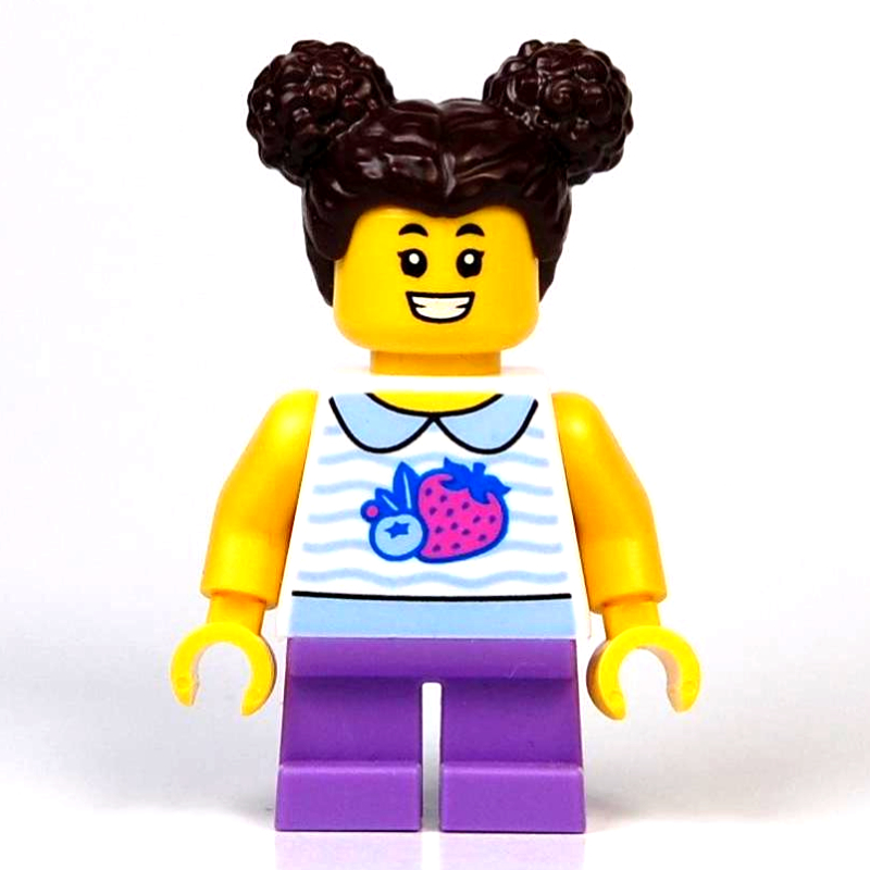 Enfant, torse blanc, jambes de lavande moyenne, cheveux brun foncé (Kid, White Torso, Medium Lavender Legs, Dark Brown Hair)