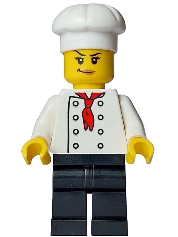 Chef - torse blanc, jambes noires, chapeau blanc, écharpe rouge, chapeau blanc (Chef - White Torso, Black Legs, White Hat, Red Scarf, White Hat)
