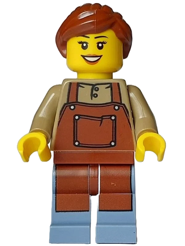 Fleuriste, torse beige foncé, jambes bleu sable, tablier brun rougeâtre, cheveux brun rougeâtre (Florist, Dark Tan Torso, Sand Blue Legs, Reddish Brown Apron, Reddish Brown Hair)