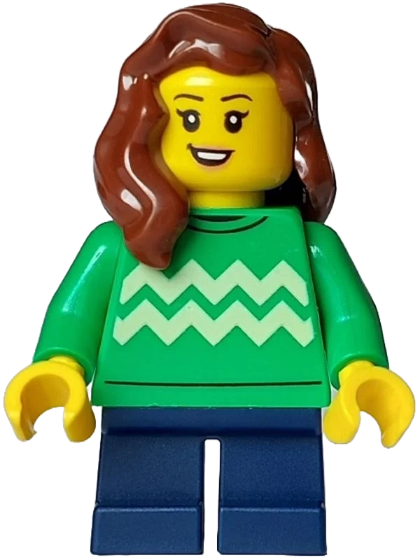 Enfant, torse vert vif, jambes bleu foncé, cheveux brun rougeâtre (Kid, Bright Green Torso, Dark Blue Legs, Reddish Brown Hair)