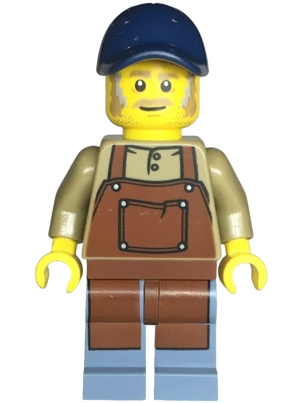 Torse beige foncé, jambes bleu sable, tablier brun rougeâtre, casquette bleu foncé (Dark Tan Torso, Sand Blue Legs, Reddish Brown Apron, Dark Blue Cap)