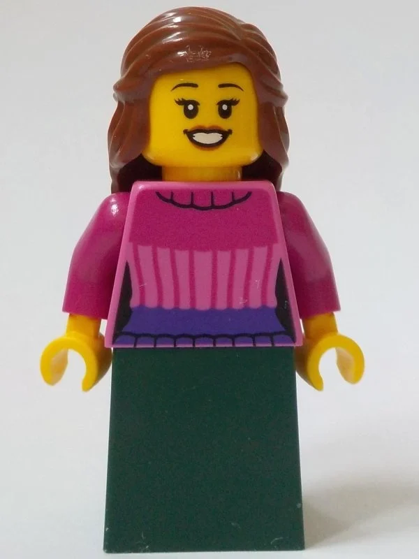 Client du magasin général, torse rose foncé, robe vert foncé, cheveux brun rougeâtre (General Store Customer, Dark Pink Torso, Dark Green Dress, Reddish Brown Hair)