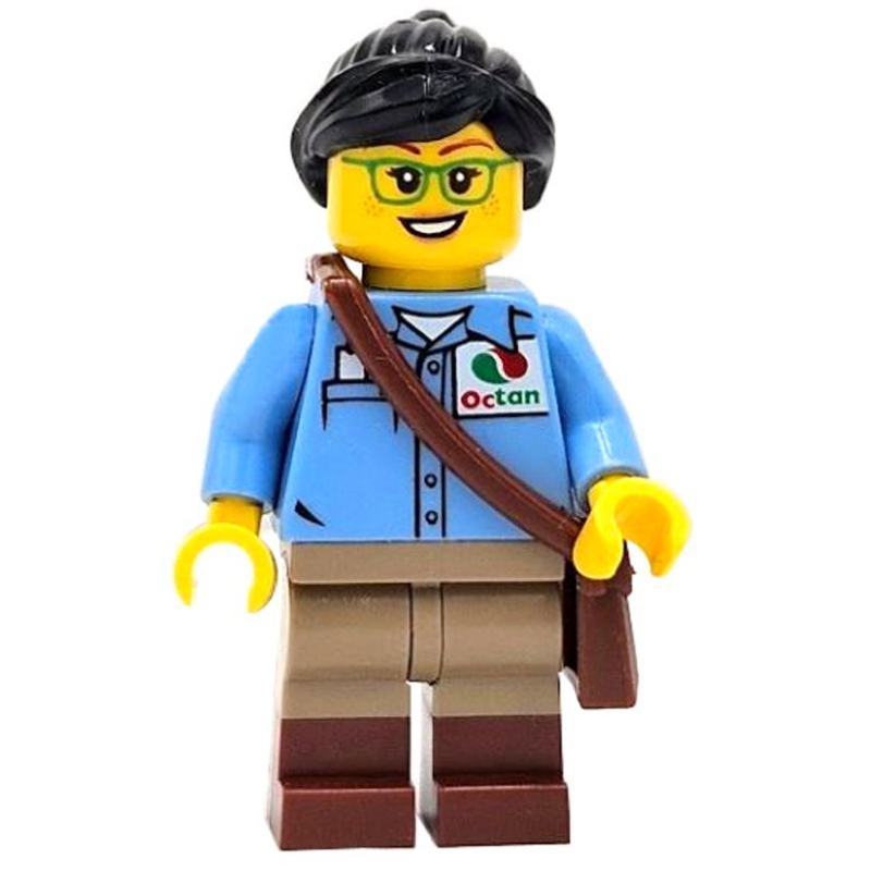 Employé ferroviaire, torse bleu moyen, jambes beige foncé, bottes brun rougeâtre, cheveux noirs (Train Worker, Medium Blue Torso, Dark Tan Legs, Reddish Brown Boots, Black Hair)