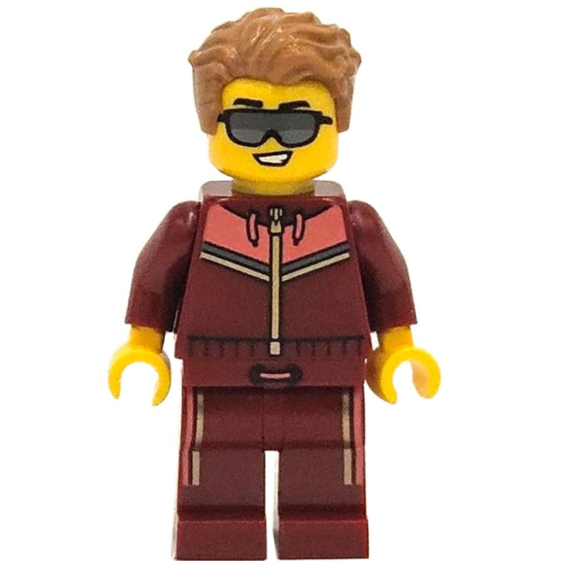 Homme, survêtement rouge foncé, lunettes de soleil (Man, Dark Red Tracksuit, Sunglasses)