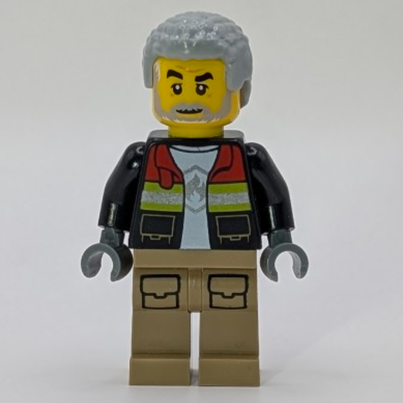 Pompier, veste ouverte, jambes beige foncées, cheveux gris bleuté clair (Firefighter, Open Jacket, Dark Tan Legs, Light Bluish Gray Hair)