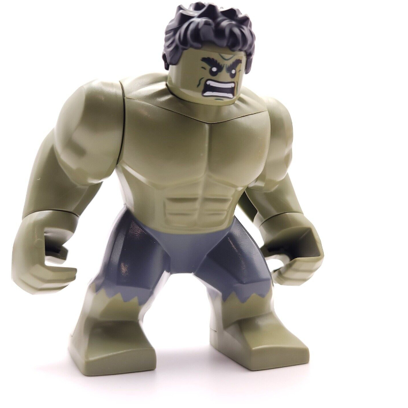 Hulk (grande figue), cheveux noirs, tête amovible, pantalon gris bleuté foncé, en colère (Hulk (Big Fig), Black Hair, Removable Head, Dark Bluish Grey Pants, Angry)