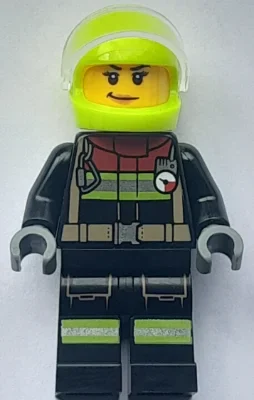 Pompier, costume de feu noir, casque standard jaune vibrant, visière (Firefighter, Black Fire Suit, Vibrant Yellow Standard Helmet, Visor)