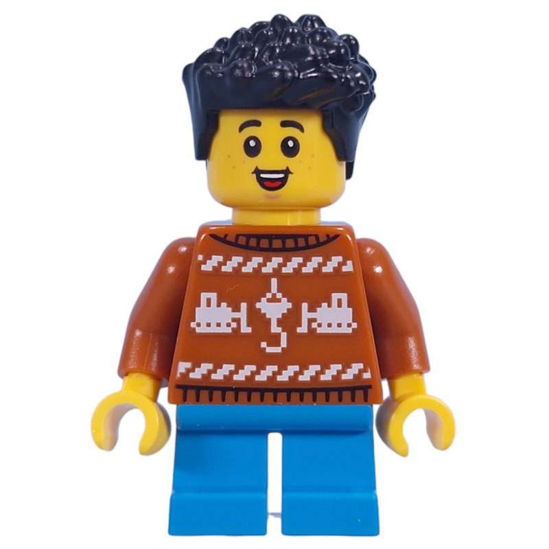 Enfant, pull orange foncé, jambes azur foncé, cheveux noirs (Kid, Dark Orange Sweater, Dark Azure Legs, Black Hair)