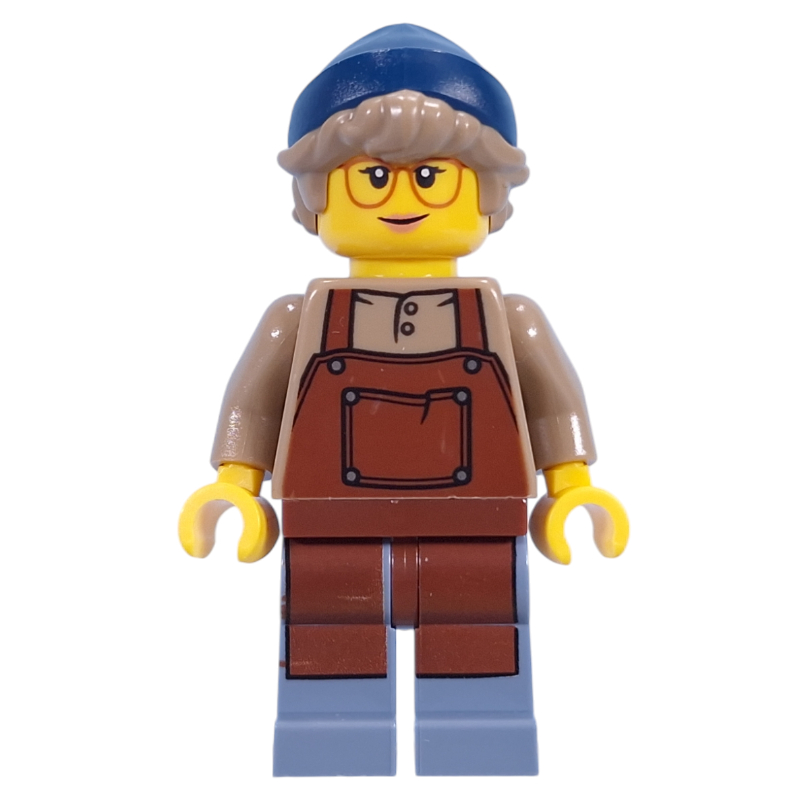 Barista, tablier brun rougeâtre, bonnet bleu foncé (Barista, Reddish Brown Apron, Dark Blue Beanie)