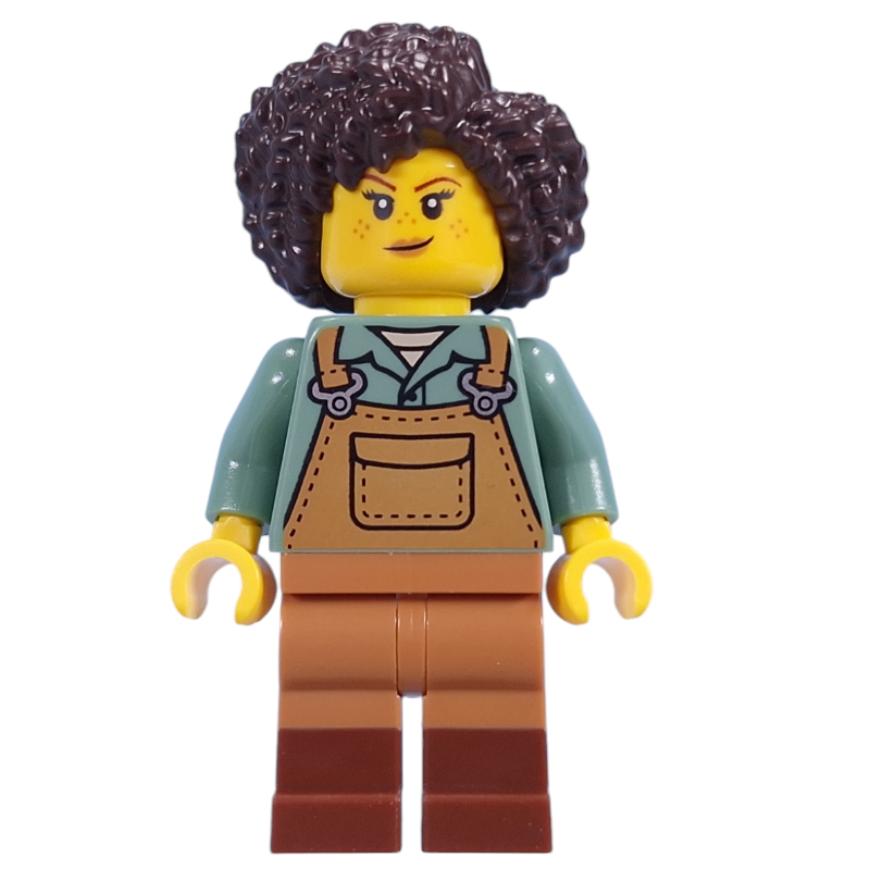 Jardinier, torse bleu sable, tablier de nougat moyen, cheveux brun foncé (Gardener, Sand Blue Torso, Medium Nougat Apron, Dark Brown Hair)