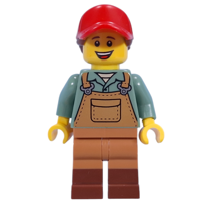 Jardinier, torse bleu sable, tablier de nougat moyen, casquette rouge (Gardener, Sand Blue Torso, Medium Nougat Apron, Red Cap)
