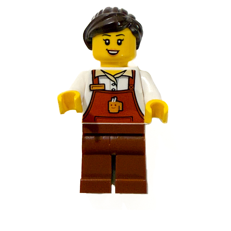 Barista, tablier brun rougeâtre, cheveux brun foncé (Barista, Reddish Brown Apron, Dark Brown Hair)