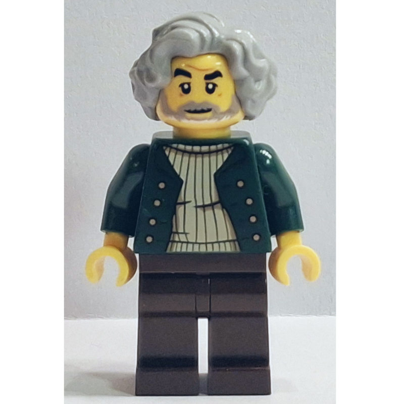 Pianiste, torse vert foncé, jambes brun foncé, cheveux gris bleuté clair (Pianist, Dark Green Torso, Dark Brown Legs, Light Bluish Grey Hair)
