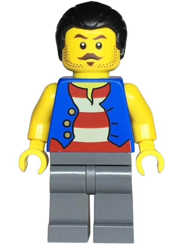 Pirate, torse bleu, jambes gris bleuté foncé, cheveux noirs (Pirate, Blue Torso, Dark Bluish Grey Legs, Black Hair)