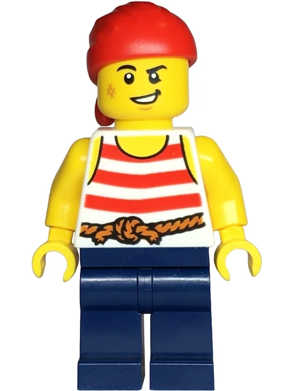 Pirate, torse blanc, jambes bleu foncé, bandana rouge (Pirate, White Torso, Dark Blue Legs, Red Bandana)