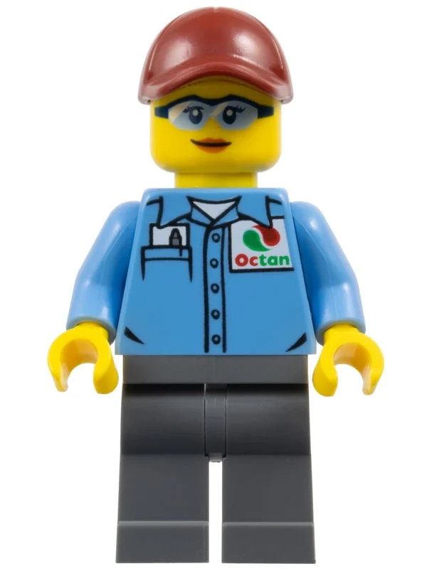 Octan travailleur, torse bleu moyen, jambes gris bleuâtre foncé, casquette rouge foncé (Octan Worker, Medium Blue Torso, Dark Bluish Grey Legs, Dark Red Cap)