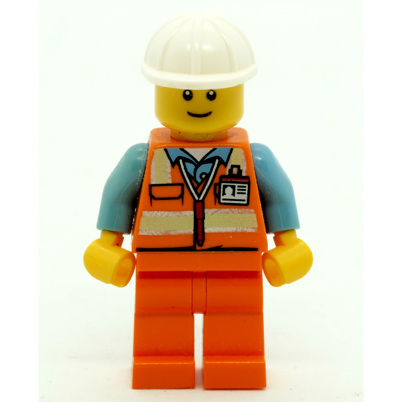 Ouvrier de chantier, gilet de sécurité orange, casque de chantier blanc (Construction Worker, Orange Safety Vest, White Hard Hat)