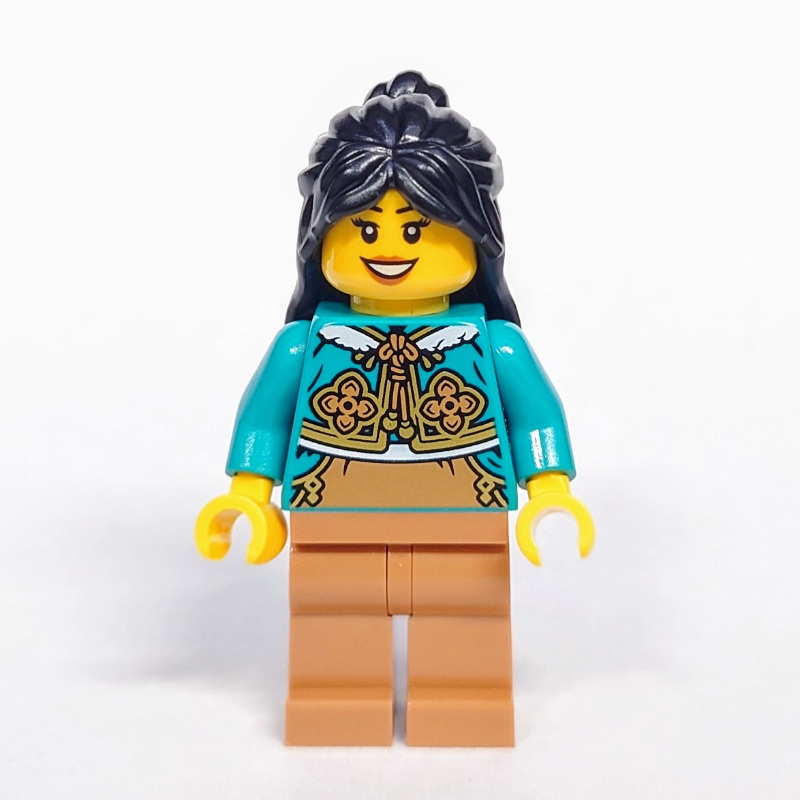 Torse turquoise foncé, jambes de nougat moyen, cheveux noirs (Dark Turquoise Torso, Medium Nougat Legs, Black Hair)