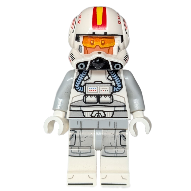 Clone pilote, casque ouvert avec des marques jaunes et rouges, jambes blanches (Clone Pilot, Open Helmet with Yellow and Red Markings, White Legs)