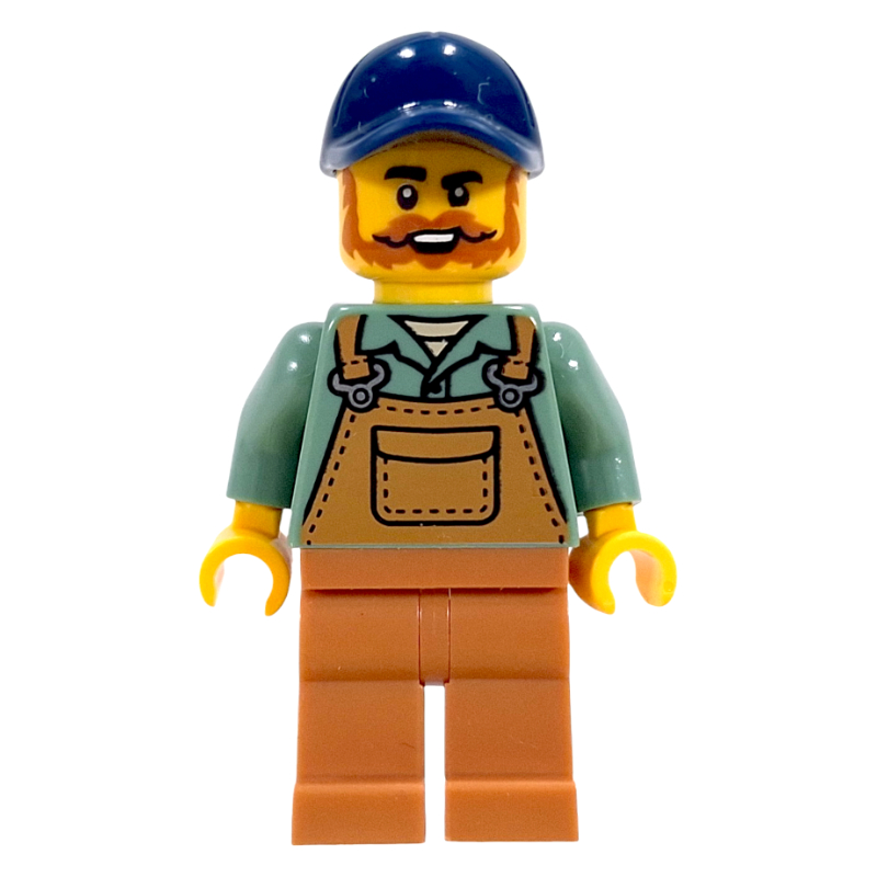 Fermier, chemise vert sable, jambes nougat moyen, casquette bleu foncé (Farmer, Sand Green Shirt, Medium Nougat Legs, Dark Blue Cap)